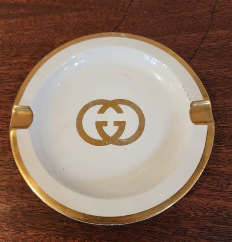 vintage gucci ashtray porcelain and gold|Vintage 1970's Gucci GG Logo Monogram Gold Accents .